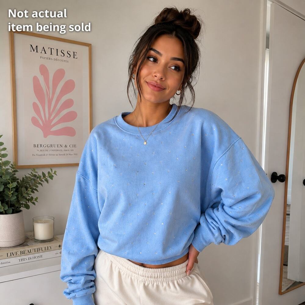 Good American Blue Studded Sweatshirt Womens M Crewneck Pullover Casual Lounge